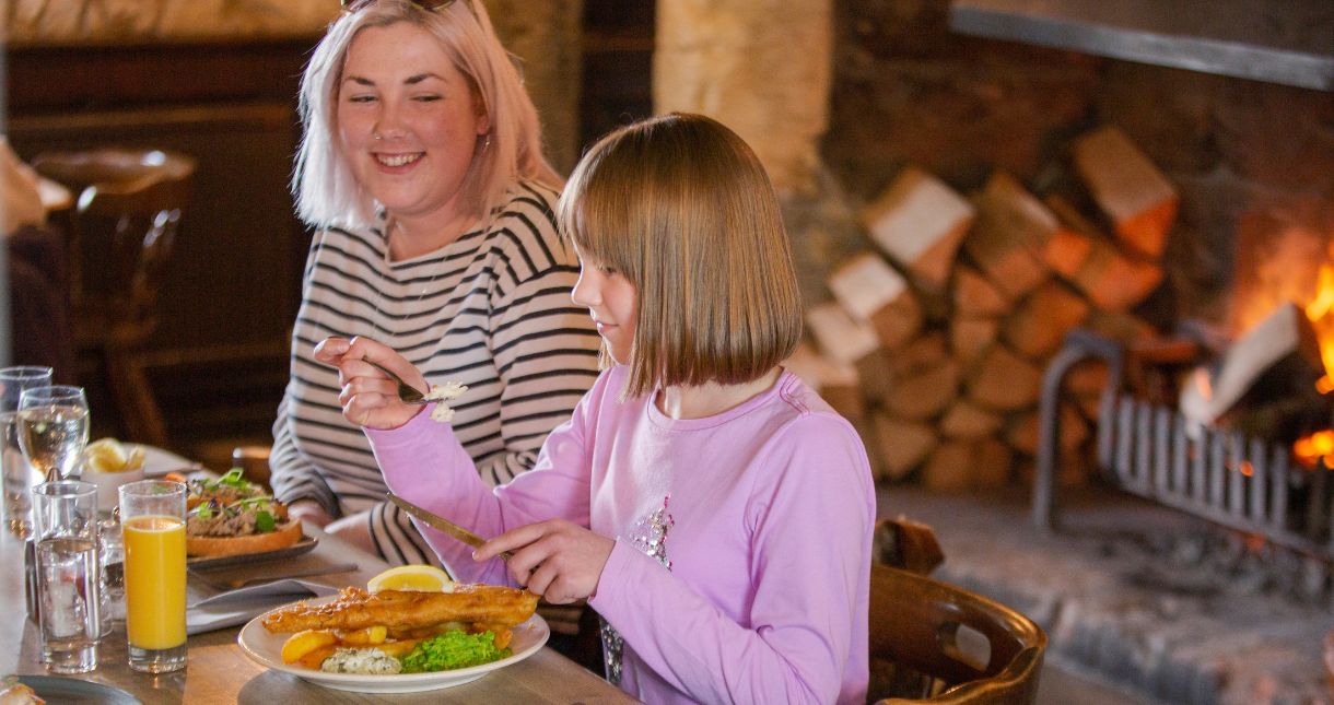 Fireside eating at The Buddle Inn, Niton